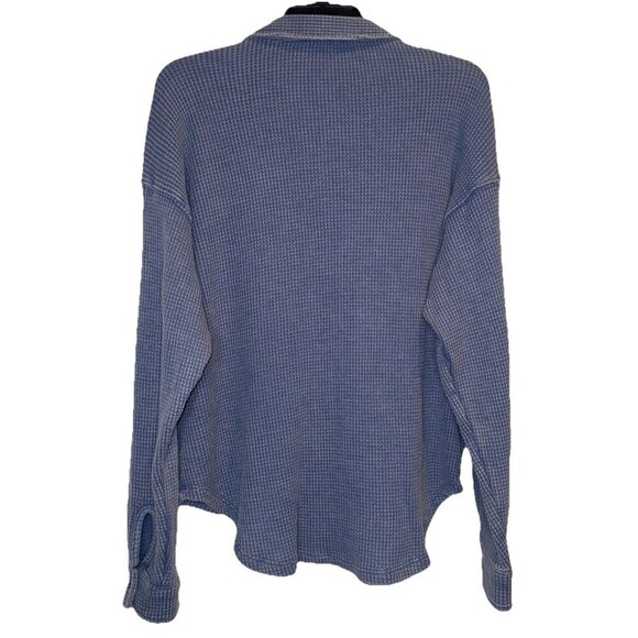 Hippie Rose Women’s Blue Waffle Knit Button Down Long Sleeve Blouse Top Sz S - Picture 4 of 9